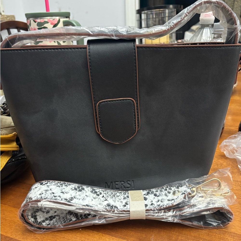 Mersi mini Black and Brown faux Snake-Print Tote Bag
